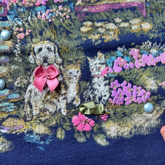 90s Vintage Bobbie Brooks Large Navy Cottage Screen Printed SS Tee Shirt - Picture 3 of 9